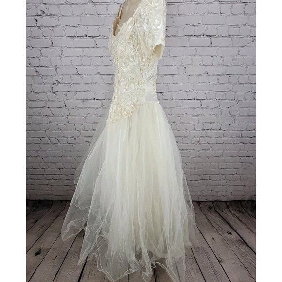 VTG Bonny Ivory Lace Beaded Embroidered Bodice Tulle Skirt Wedding Gown Dress 10 - Picture 15 of 16